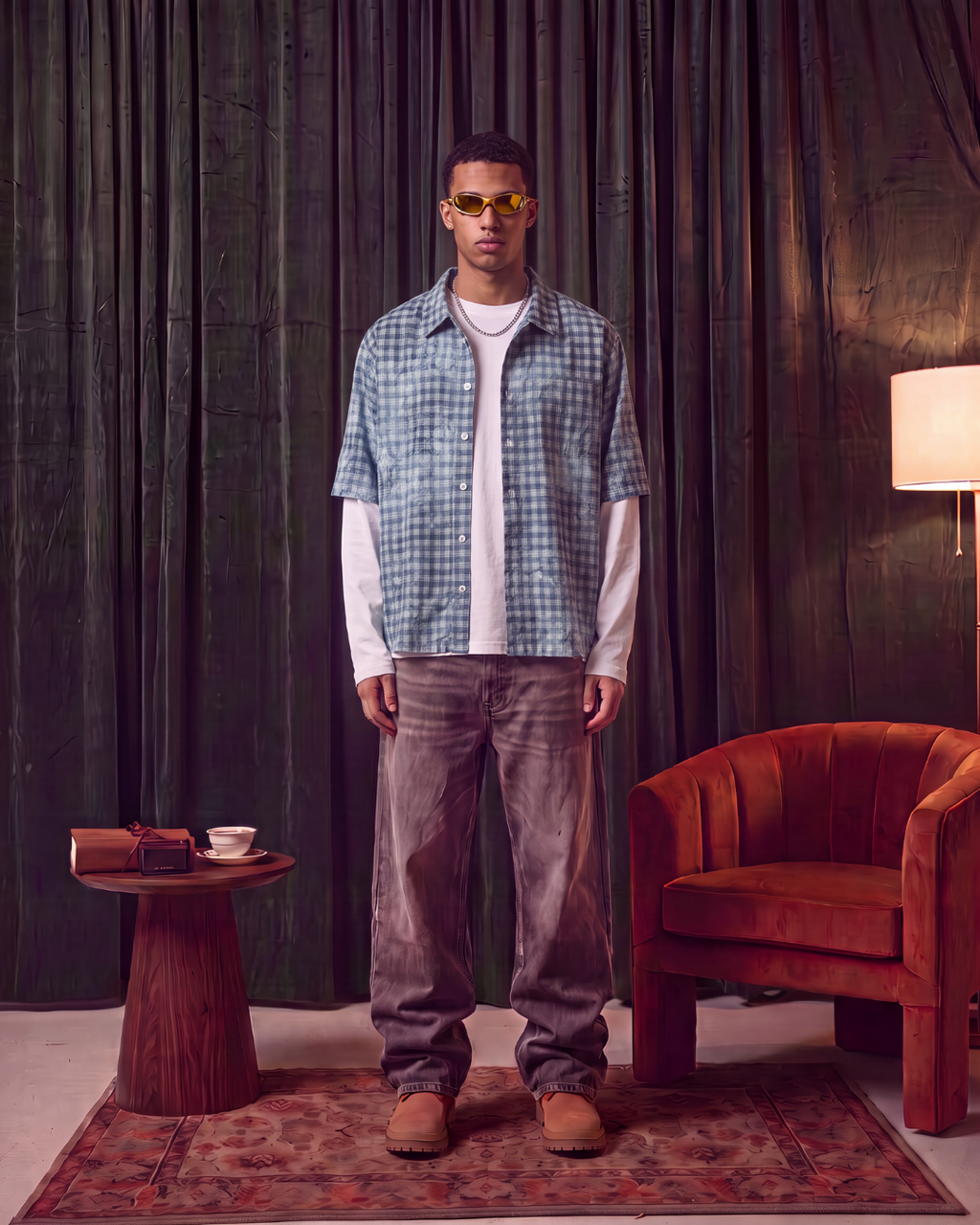 Thin Plaid Sleeve Shirt